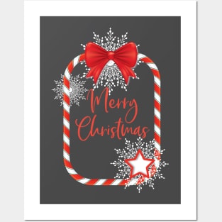 Snowflake Candy Cane Christmas Posters and Art